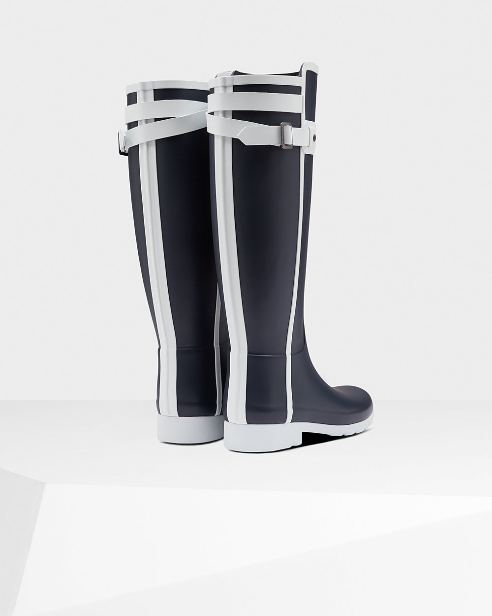 Women Hunter Refined Slim Fit Contrast | Tall Rain Boots Navy/White | NZ-97104-JTZN